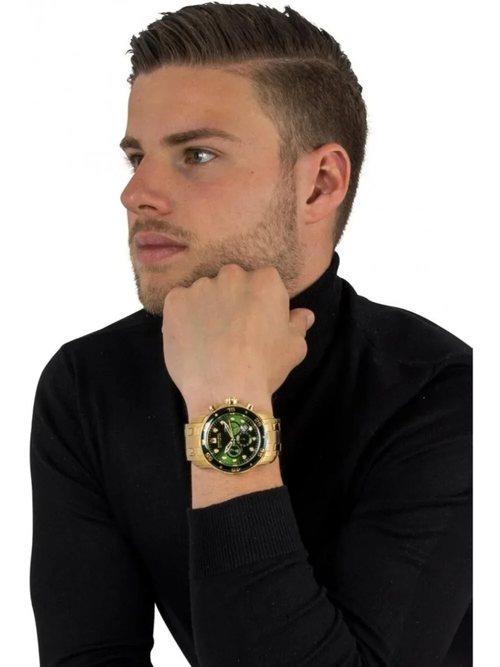 Men's Gold & Green Pro Diver Collection Chronograph Stainless Steel Case Watches